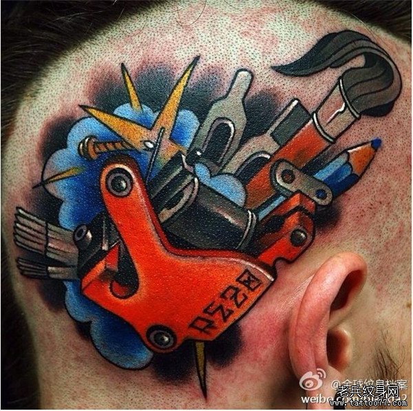 武汉纹闪电推荐一款头部彩色个性纹身机纹身图案