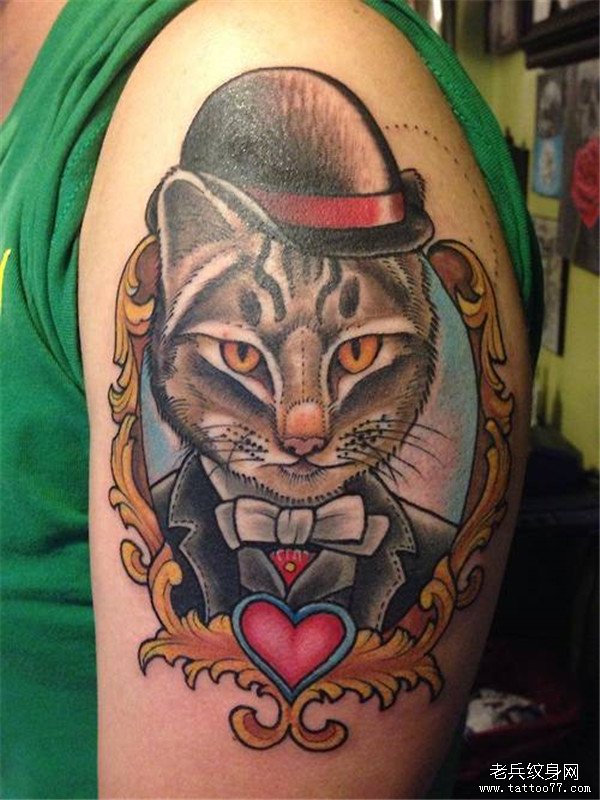 手臂猫先生纹身图案由武汉最好的刺青店推荐_