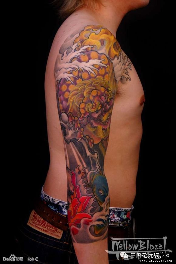 一组个性彩色花臂纹身图案由武汉纹身店推荐_