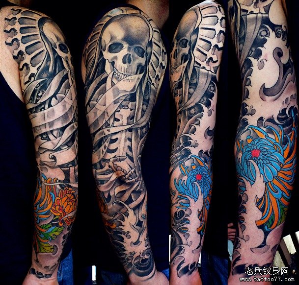 一款个性花臂纹身图案由武汉纹身店提供_武汉