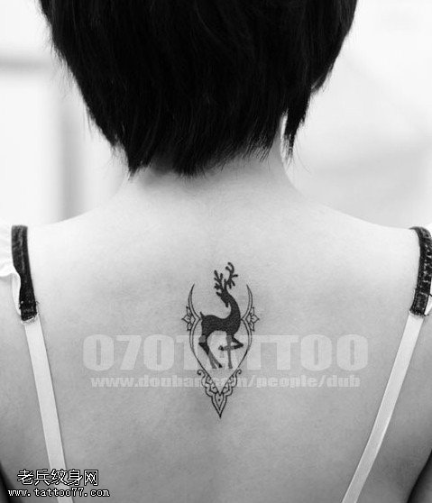 小清新女性个性背部图腾鹿纹身图案