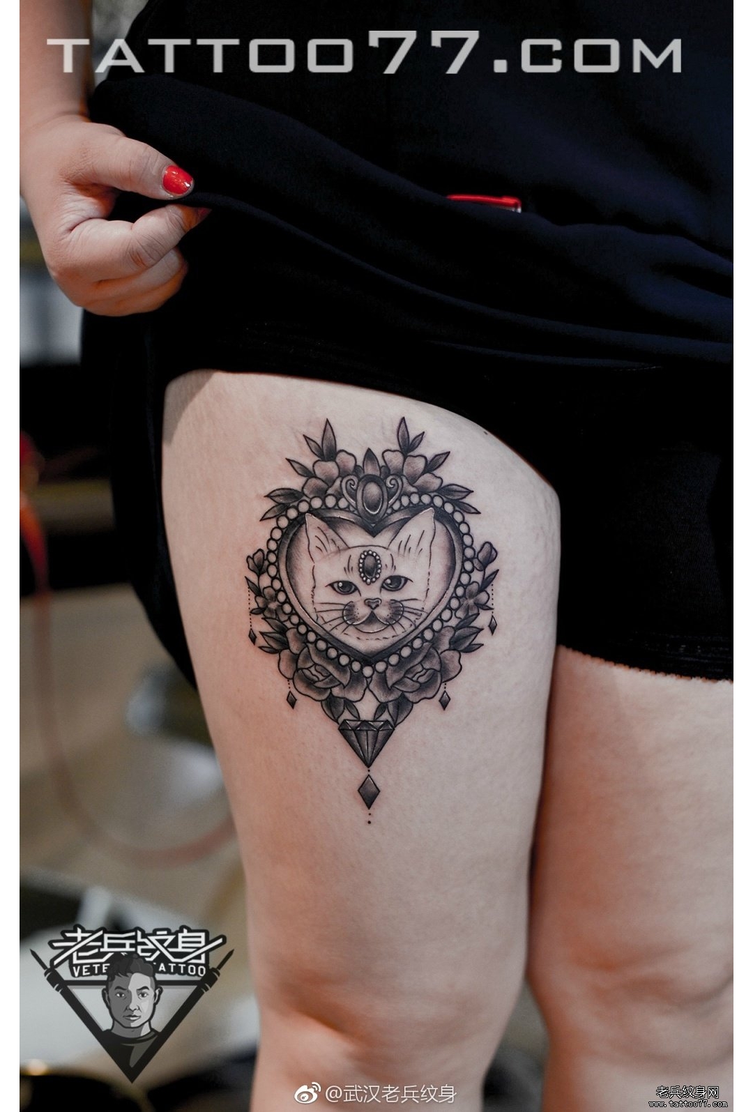 大腿猫纹身图案作品