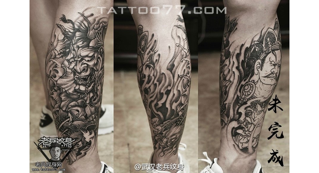 小腿天王般若纹身图案作品