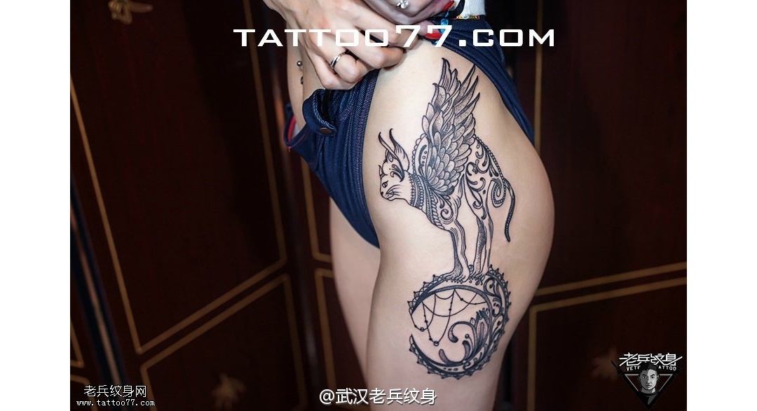 湖南妹子大腿猫咪纹身图案作品