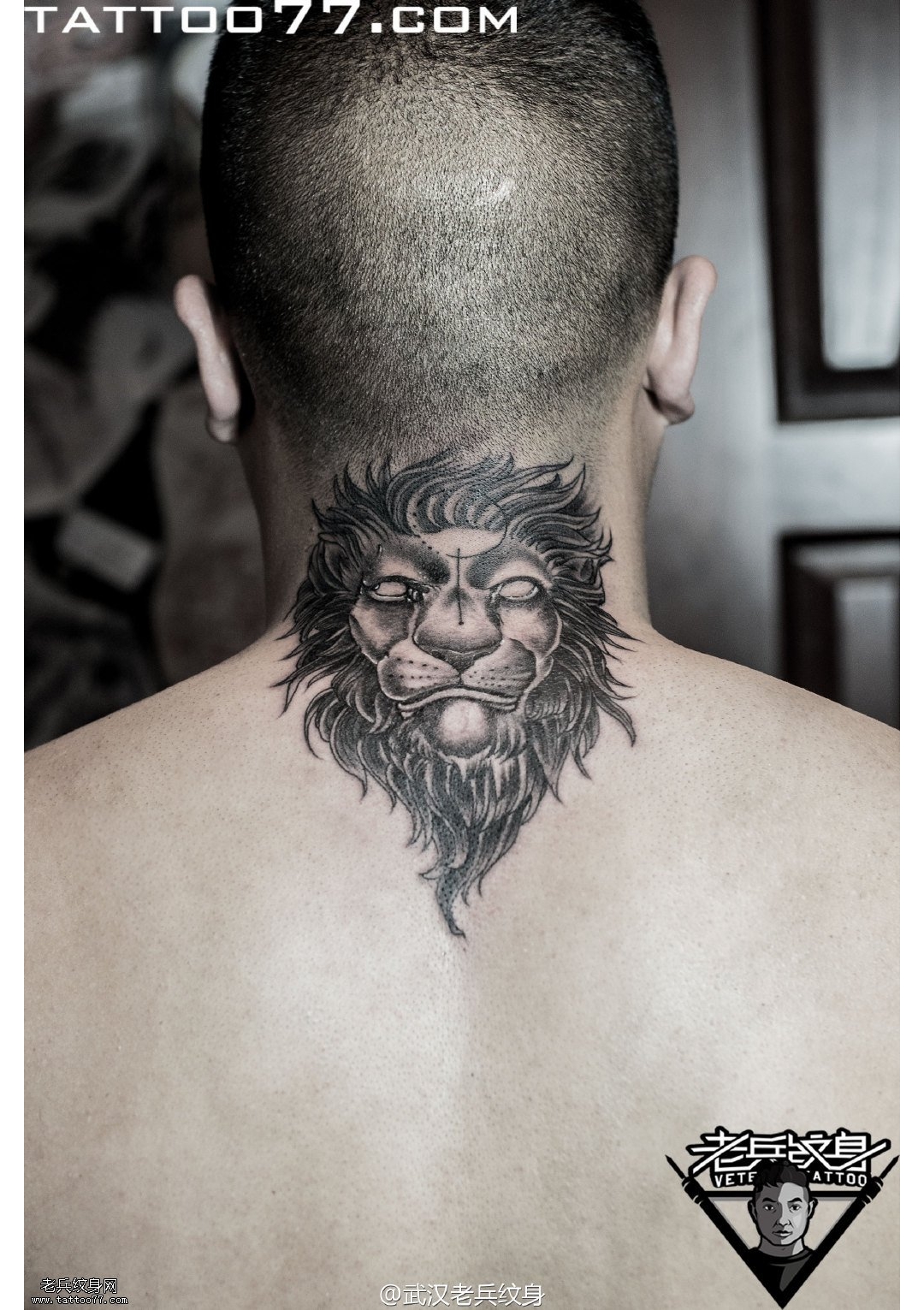 颈部狮子纹身图案作品