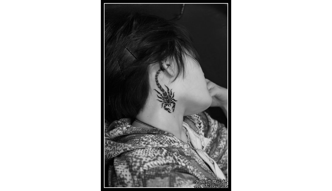超酷的MM颈部图腾蝎子纹身图案作品