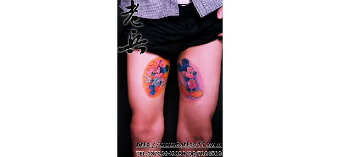 给湖北宜昌纹身爱好者打造的腿部卡通动漫米老鼠纹身图案作品 ...