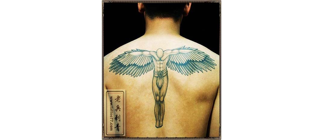 满背守护天使纹身图案作品