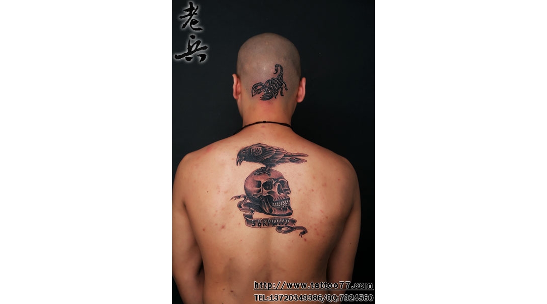 本店打造的电影《敢死队》骷髅乌鸦纹身图案作品