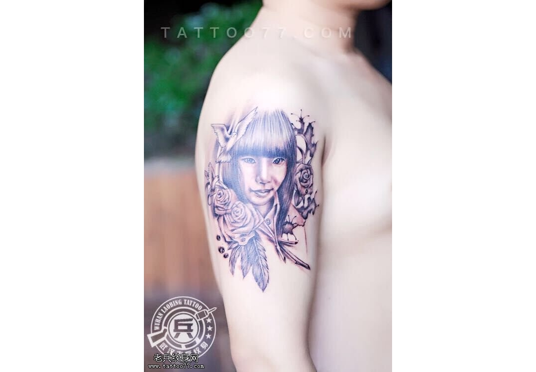 武汉专业纹身店制作的美女肖像纹身作品