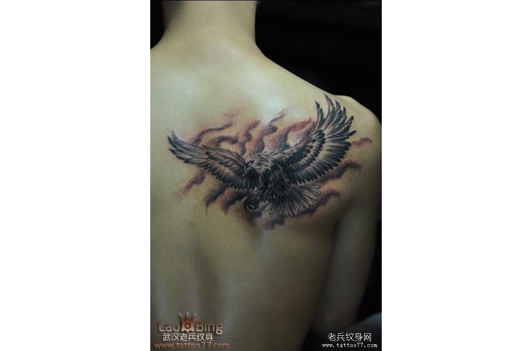 老兵师傅为特意从宜昌过来的纹身爱好者刺的老鹰纹身作品