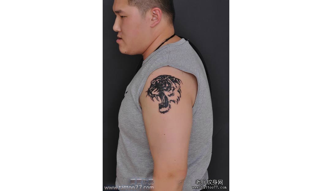 武汉专业纹身：大臂图腾虎头纹身图案作品