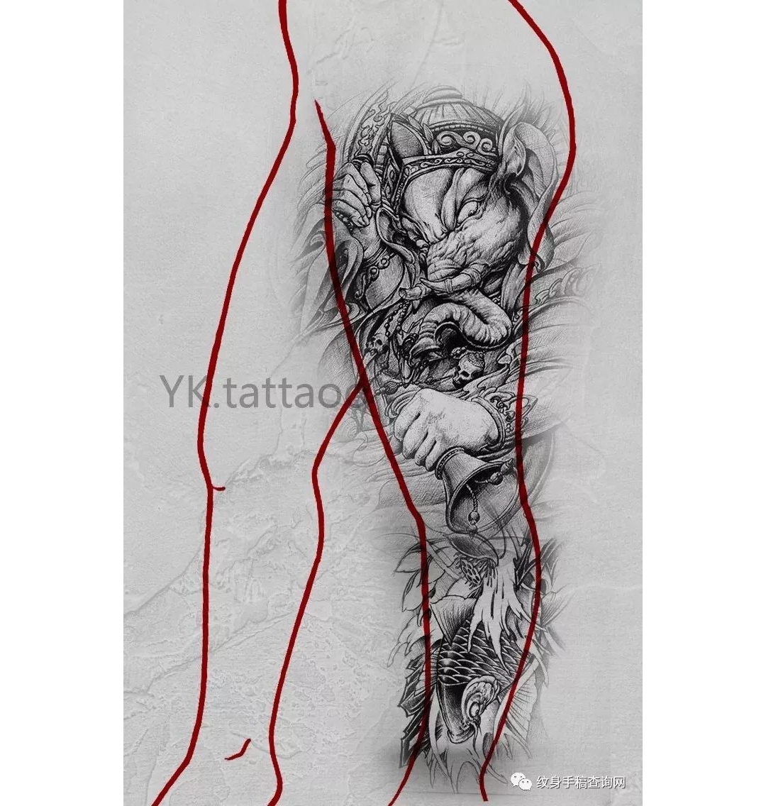 最火热最新花腿花臂传统纹身手稿图片大全集(象神不动明王龙唐狮子金刚关公四大天王) . ...
