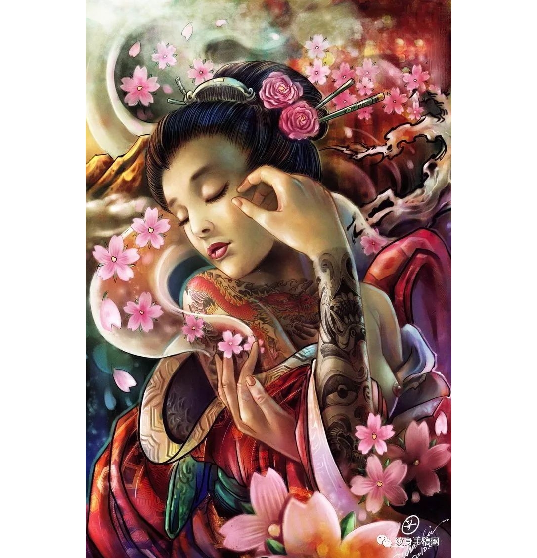 精选各种日式艺妓艺伎纹身手稿图片大合集