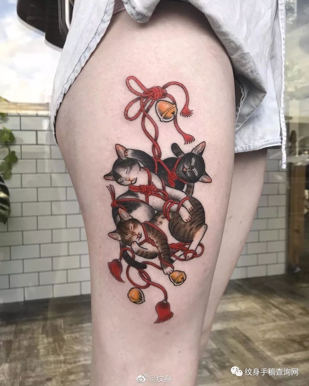 10张文在腿部的萌萌猫纹身作品大全图片