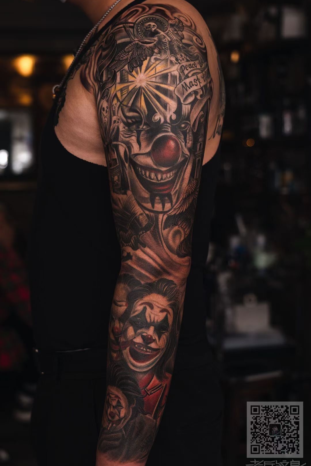 欧美写实小丑花臂纹身