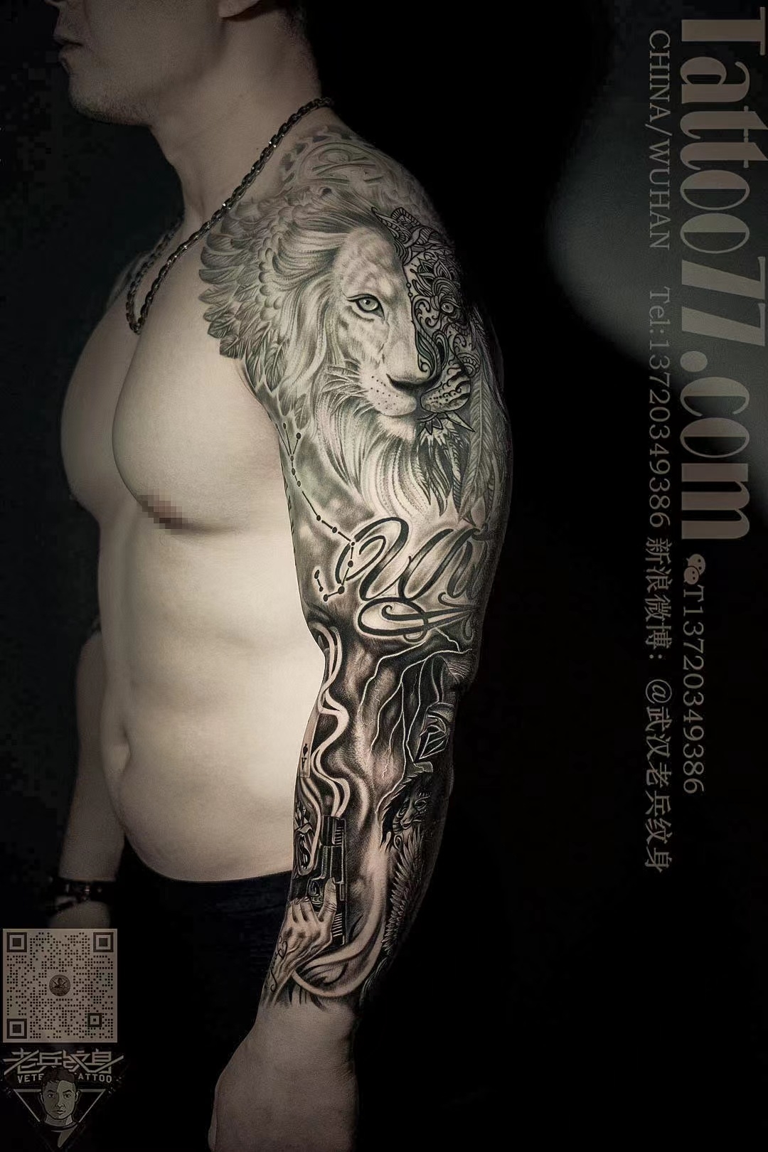 欧美花臂狮子纹身作品