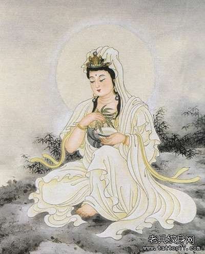 湖边静坐观音纹身图案