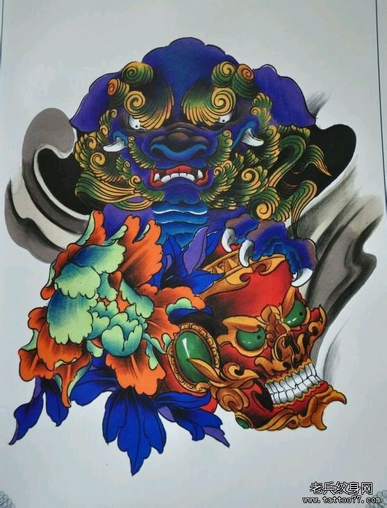 武汉纹身店为你推荐一款时尚个性的唐狮纹身手稿