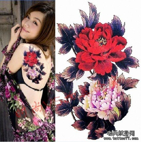 女款红色牡丹纹身图案个性时尚绚丽