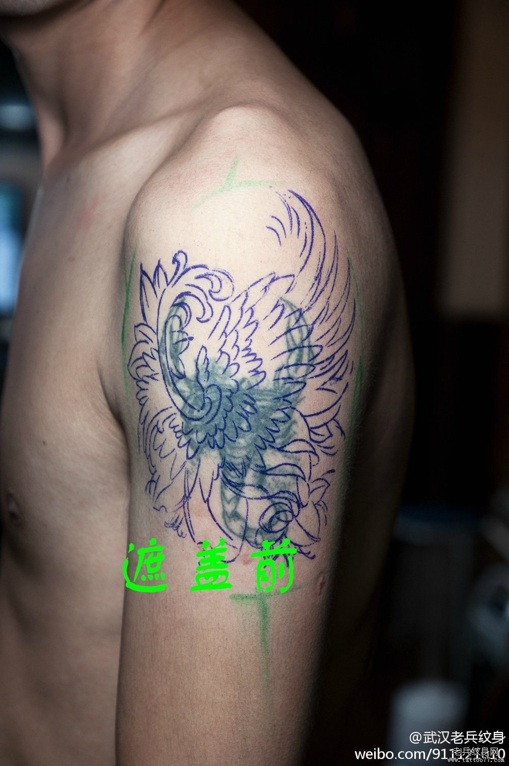 手臂school翅膀纹身作品遮盖图腾蝎子纹身图案