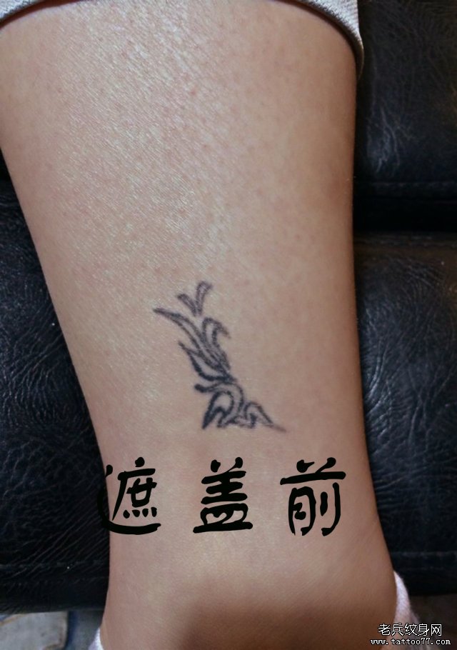 脚踝school玫瑰花纹身作品遮盖旧纹身
