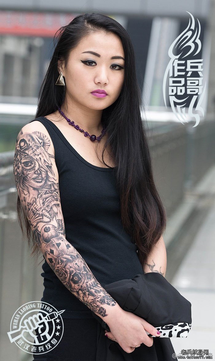 来自云南妹子打造的超酷的欧美花臂纹身作品