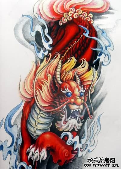 满背麒麟纹身图案图片来自武汉纹身网