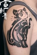 手臂精美时尚的图腾猫咪纹身图案