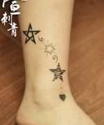 女生腿部精美时尚的五角星纹身图案