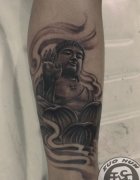 腿部帅气经典的如来佛祖纹身图案
