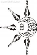 经典的玛雅图腾太阳与月亮纹身图案