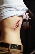 女生侧熊彩色小鱼纹身图案