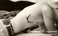 男生肋部图腾鹿角纹身图案