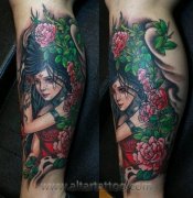 男人腿部漂亮的插画美女纹身图案