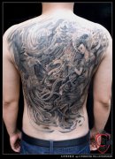男人满背经典的飞天敦煌与朱雀纹身图案