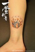 女生腿部时尚流行的皇冠与星座纹身图案