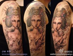 男生手臂漂亮的美女艺妓纹身图案