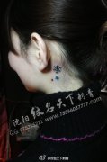 女孩子耳部时尚流行的雪花五角星纹身图案