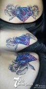 美女腰部时尚经典的星空钻石玫瑰花纹身图案