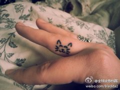 手指简单可爱的小猫咪纹身图案