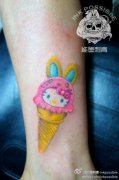 女生腿部可爱的猫咪兔子冰激凌纹身图案