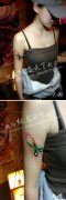 女生手臂时尚精美的new school剪刀纹身图案