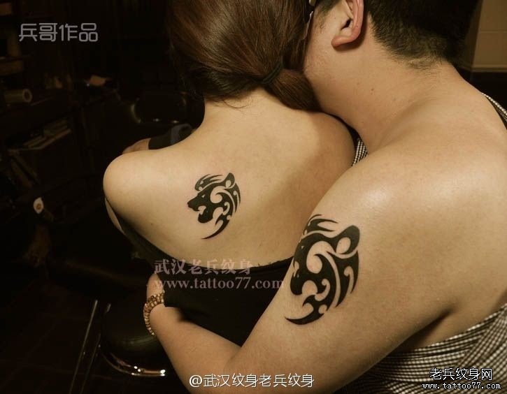 武汉技术好的纹身店兵哥为一对情侣制作的图腾狮子纹身作品