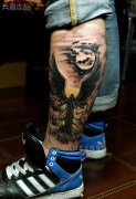 武汉兵哥为纹身忠实粉丝制作的小腿半包死神蝙蝠纹身作品