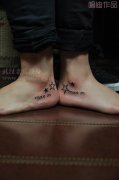 武汉老兵纹身店打造的情侣脚踝字母五角星纹身作品