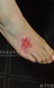 一枚漂亮脚背樱花纹身图案作品由武汉纹身店疯子出品