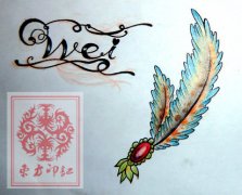 唯美流行的一款羽毛纹身手稿