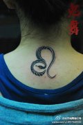 女生颈部小巧的蛇与狮子座纹身图案