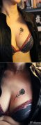 诱人的美女胸部图腾玫瑰花纹身图案